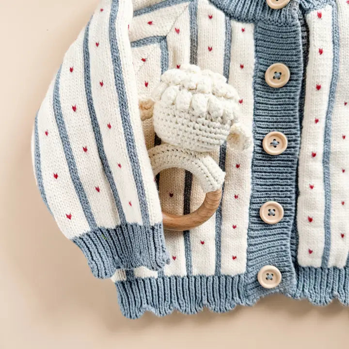 Cotton Stripe Heart Cardigan Sweater