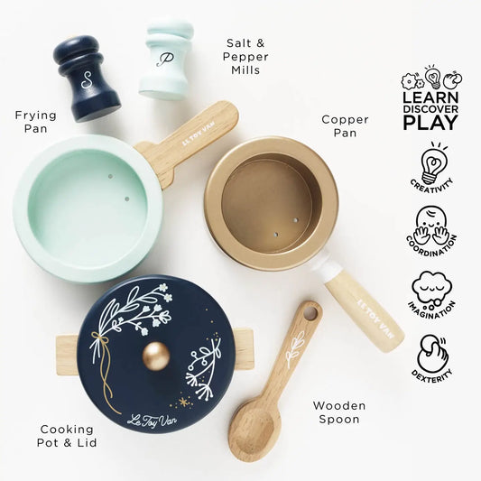 Wooden Pots & Pans Kitchen Accessories Play Set