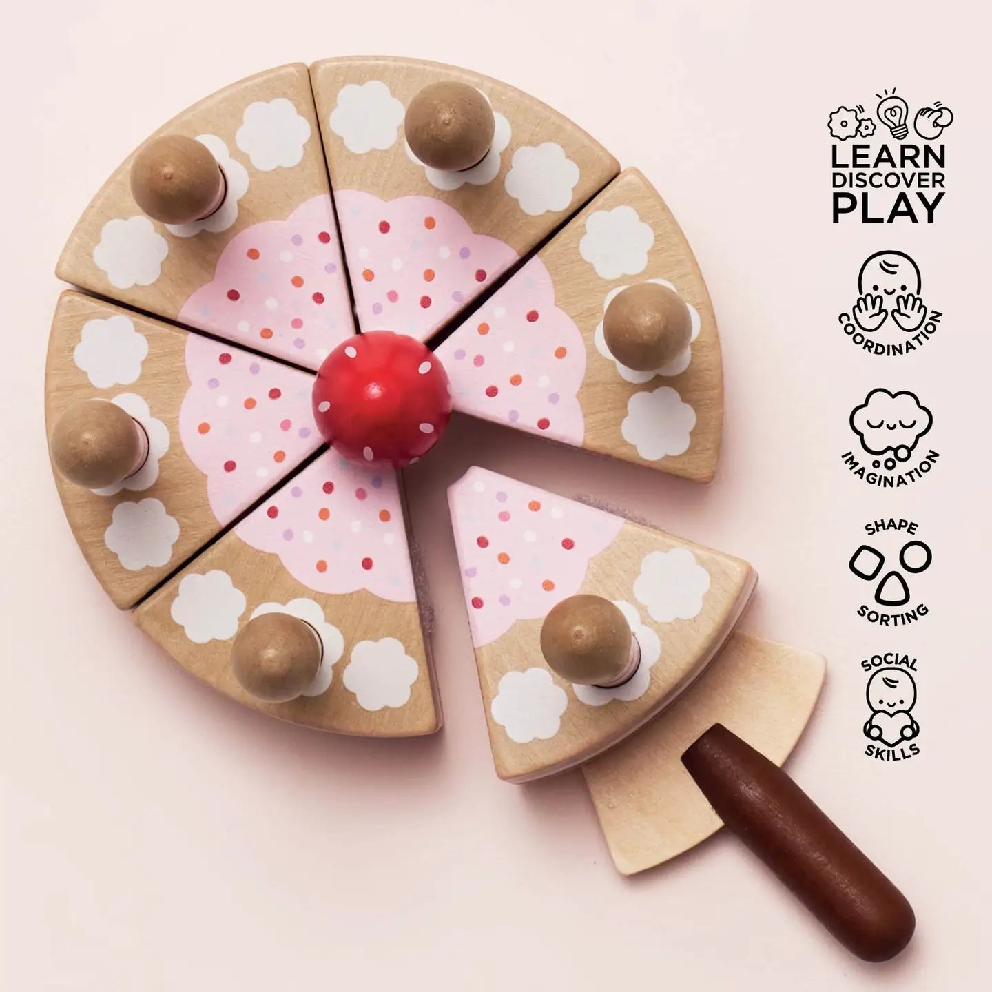 Wooden Sliceable Bday Cake & Candles Play Set