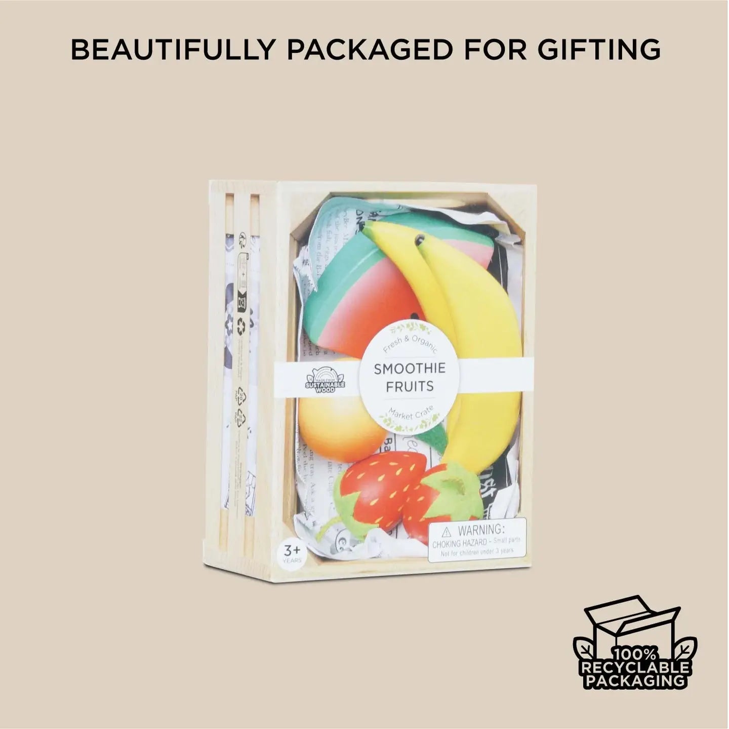 Wooden Smoothie Fruit Market Crate Play Set