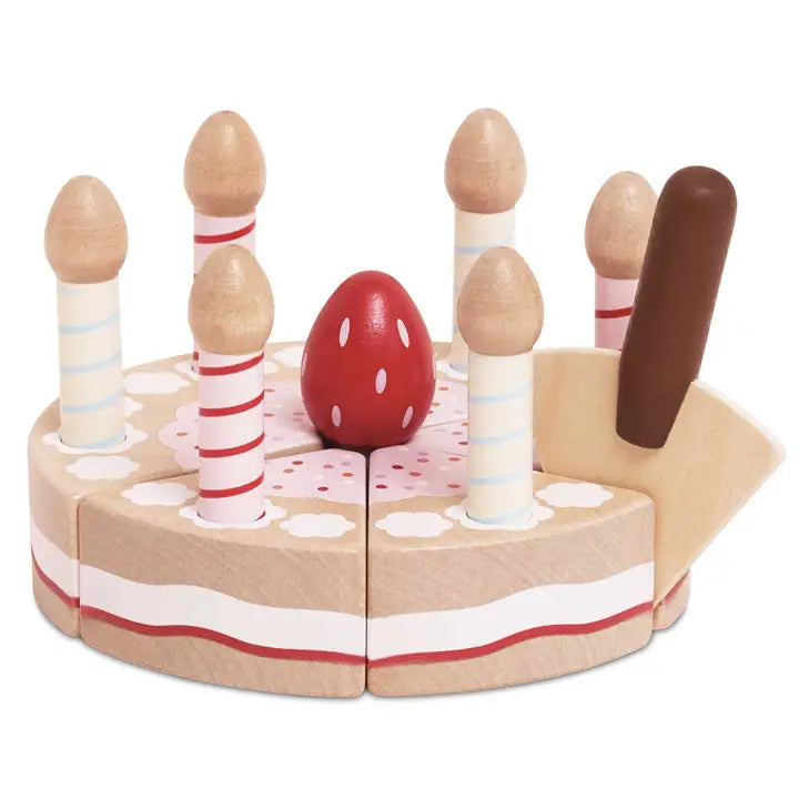 Wooden Sliceable Bday Cake & Candles Play Set