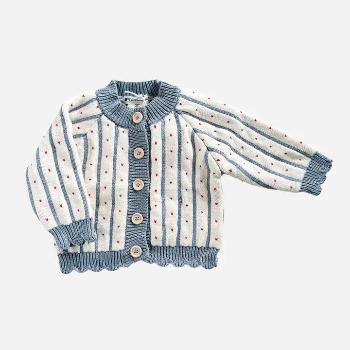 Cotton Stripe Heart Cardigan Sweater