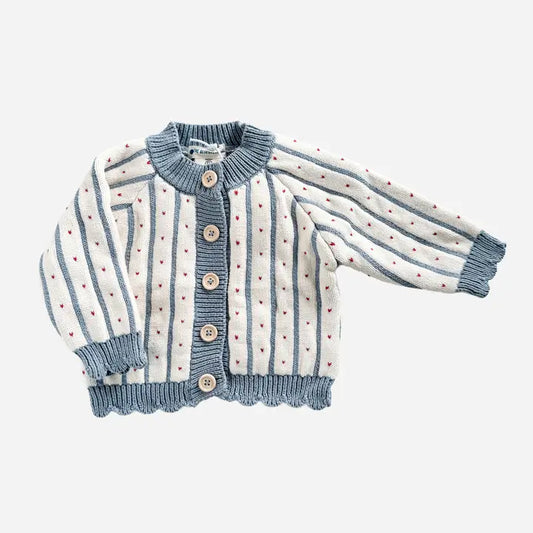 Cotton Stripe Heart Cardigan Sweater