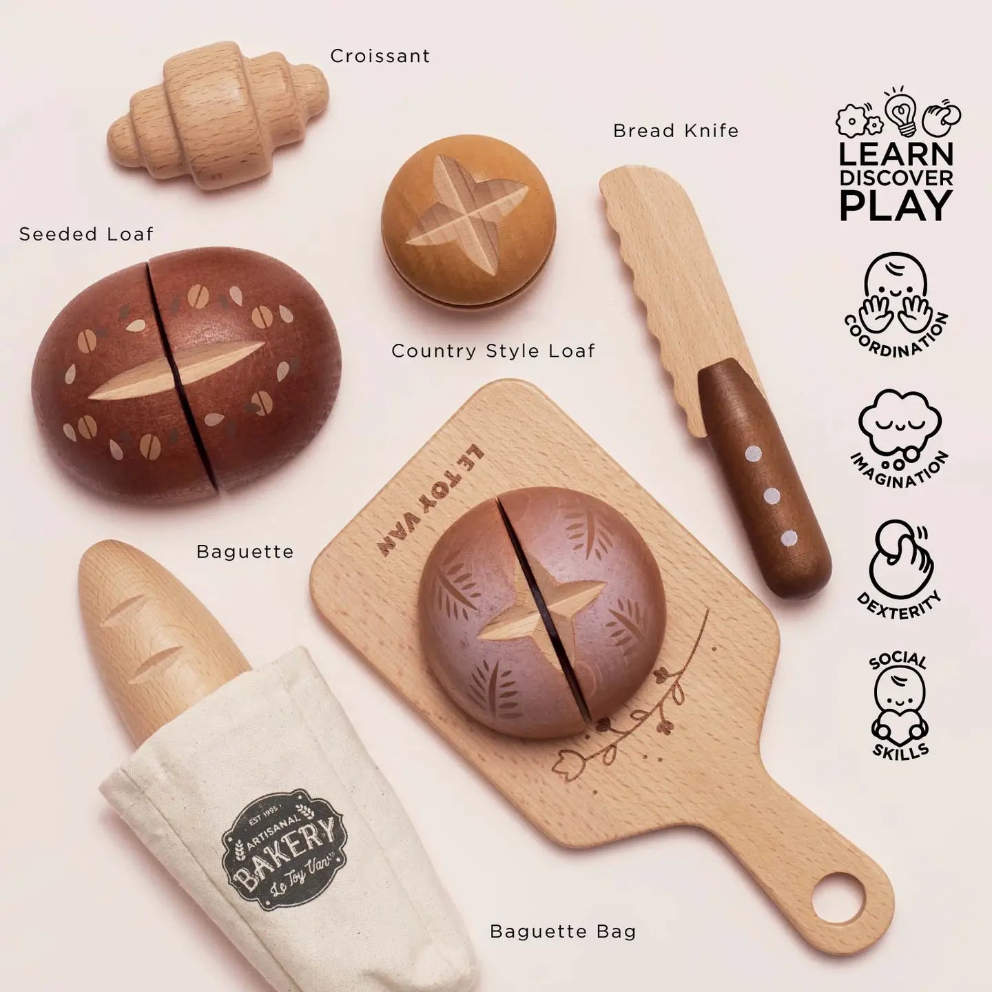 Wooden Artisan Bread & Knife Play Set