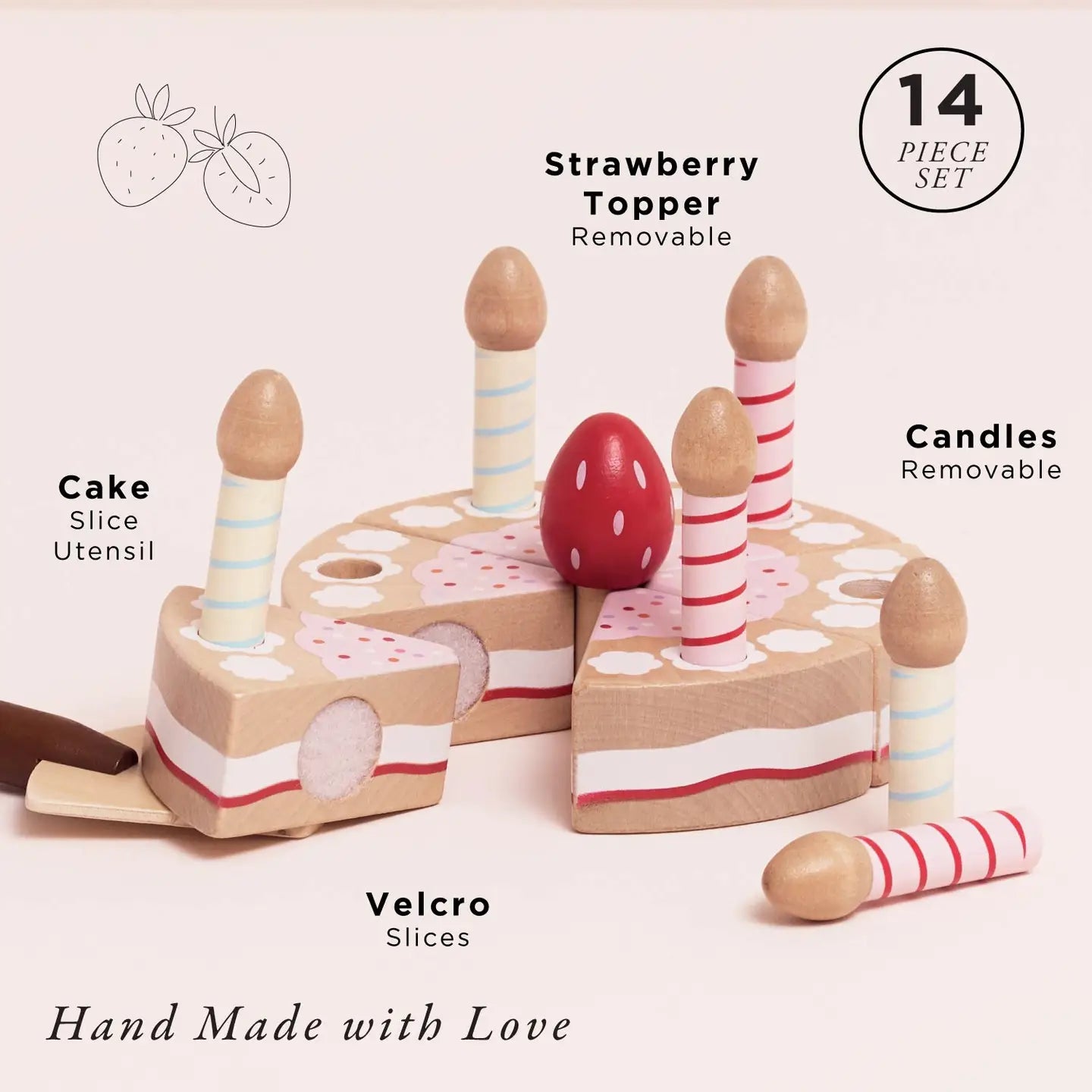 Wooden Sliceable Bday Cake & Candles Play Set