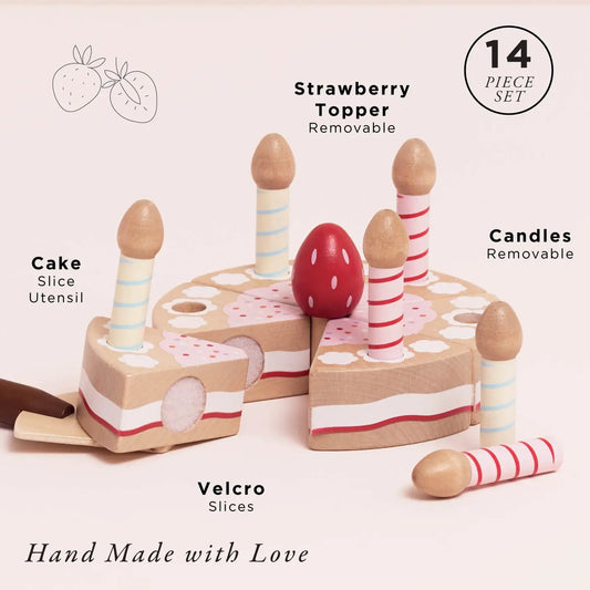 Wooden Sliceable Bday Cake & Candles Play Set