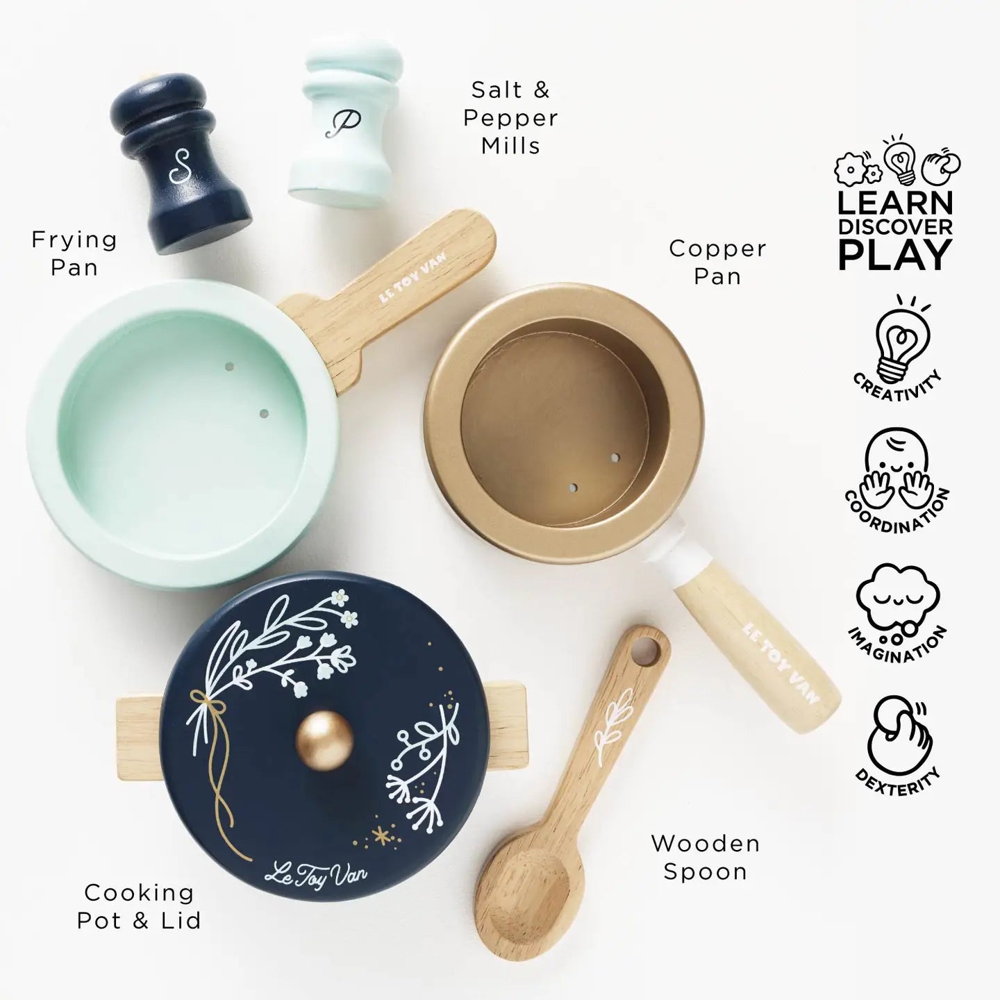 Wooden Pots & Pans Kitchen Accessories Play Set