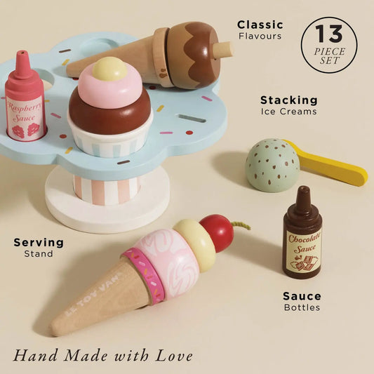 Wooden Ice Cream Stand & Toppings Play Set